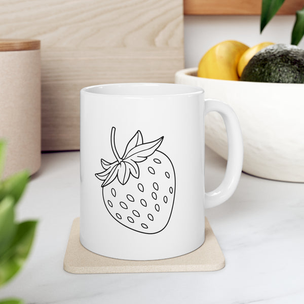 Strawberry Drawing Ceramic Mug (black and white) 11oz